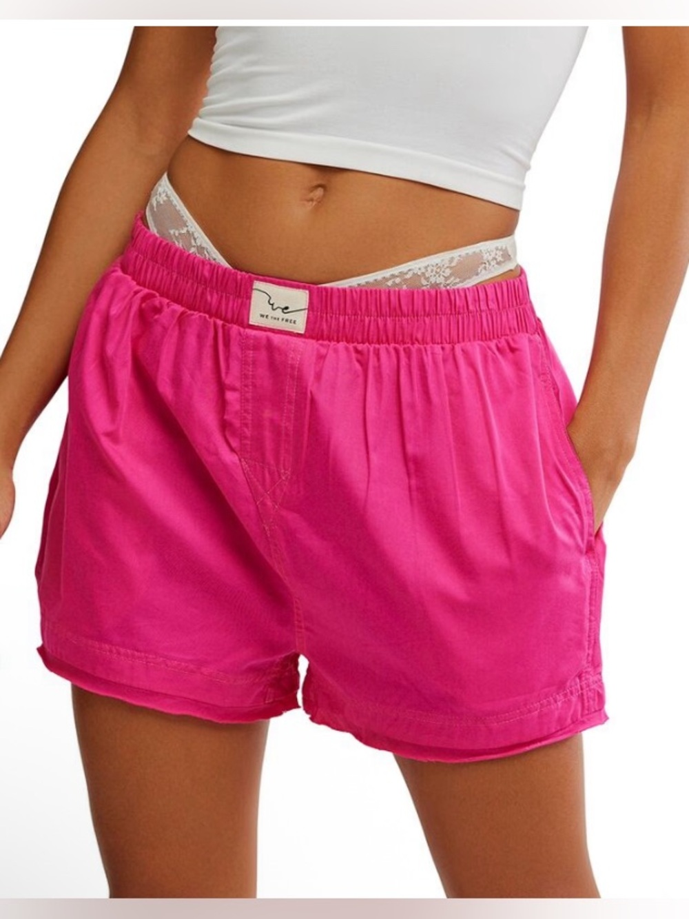 We The Free Vibrant Pink Elastic Waist Boxer Shorts